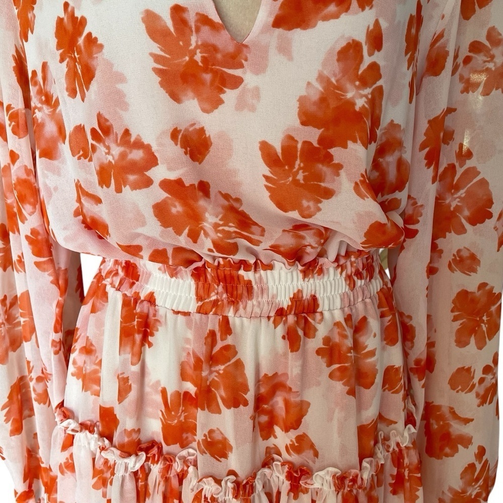 Misa Los Angeles Dress L Floral Chiffon Coquette Resort Smocked Tiered Lorena - Picture 6 of 9